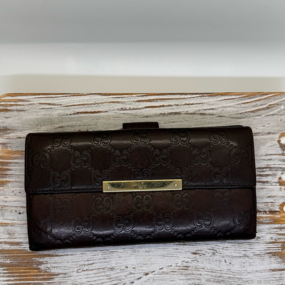 Gucci Brown Embossed Leather Wallet